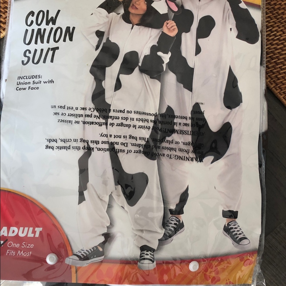Unisex Adult Cow Union Suit Costume - Black & White Cow Onesie